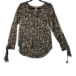 Willow + Root Leopard Print Blouse‎ Long Sleeve Tie Cuffs Size S
